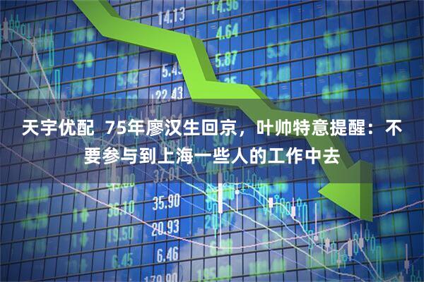 天宇优配  75年廖汉生回京，叶帅特意提醒：不要参与到上海一些人的工作中去